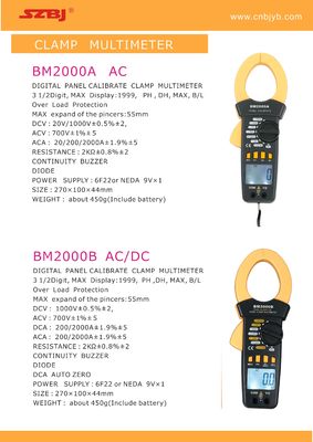 2000A 2.2 Inch 700V Digital AC Clamp Meter , Mini Digital Clamp Meter